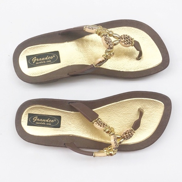 Grandco Leopard Thong Sandals - Brown - Picture 4 of 8